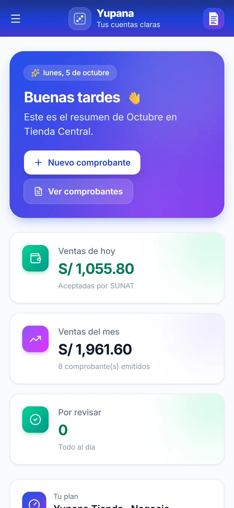 Yupana en el celular: ventas de hoy y del mes