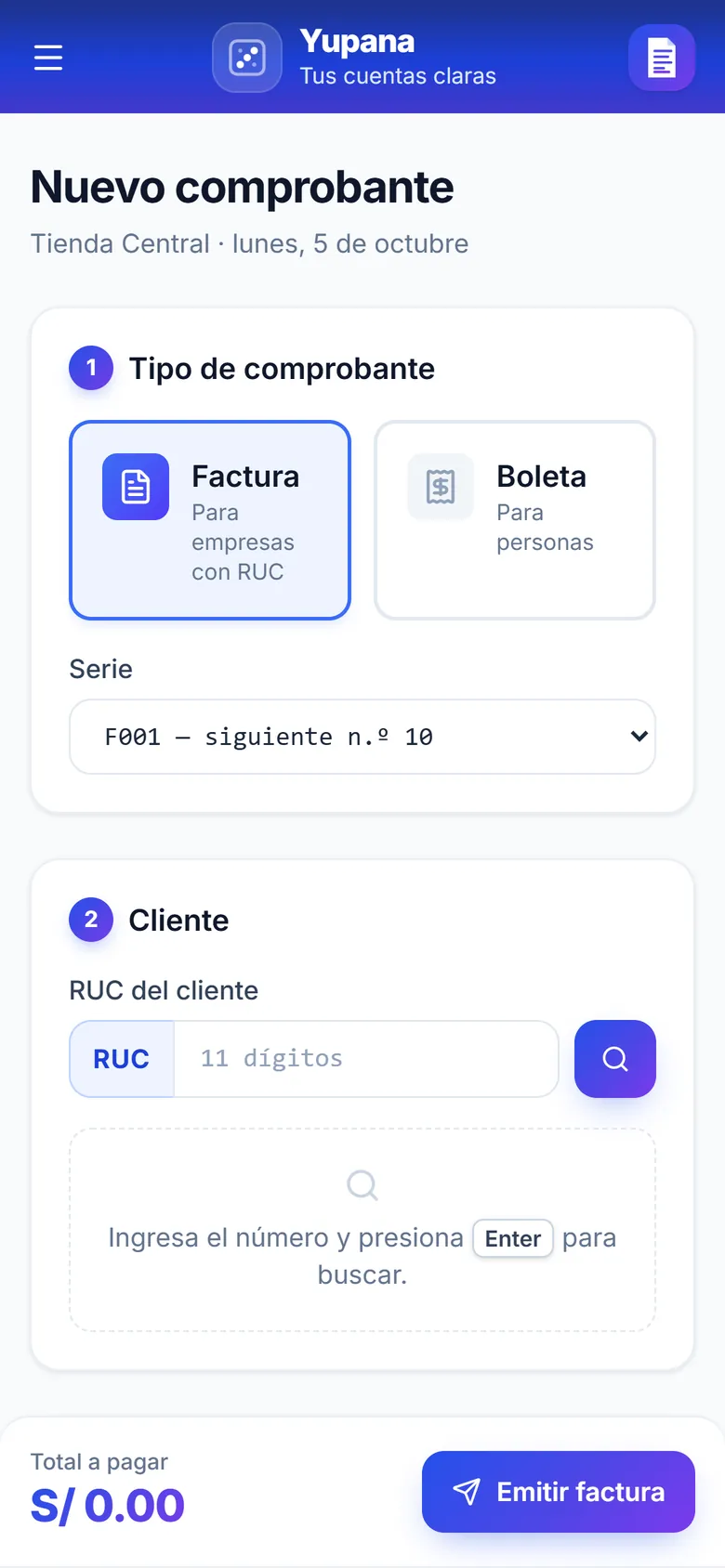 Nuevo comprobante en el celular