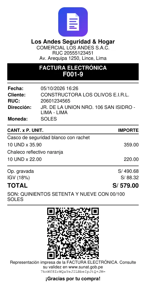 Comprobante impreso en ticket de 80 mm